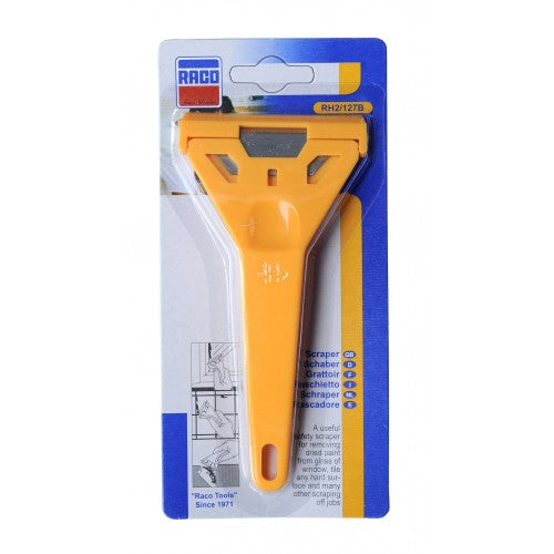 Raco Rh2/127b Window Scraper with ergonomic handle and sleek blade for streak-free cleaning of glass surfaces.