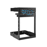 15U Wall-Mount Server Rack with adjustable depth, supports 198 lbs, features open frame for cooling and easy access.