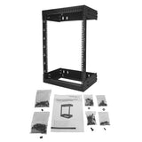 15U wall-mount server rack with adjustable depth, open frame design for easy access and optimal cooling, supports 198 lbs.