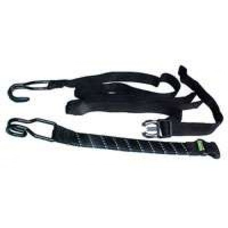 Adjustable black cargo strap, 4500x25mm, designed for secure, resilient load management in outdoor activities.