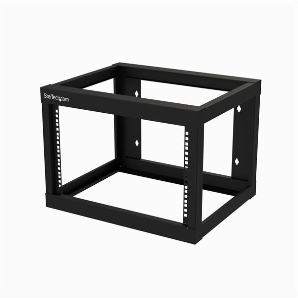 6U wall-mount open frame rack with 18" depth, designed for efficient space-saving and cooling of network equipment.