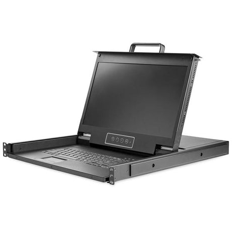 Rackmount KVM Console with 17.3" HD LCD, built-in keyboard, and touchpad for centralized control of multiple servers.