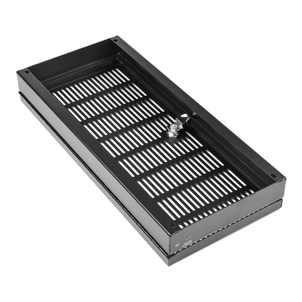 Hinged 5U rack-mount security cover with locking key, featuring perforated front for cooling and easy access to servers.