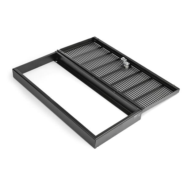 5U hinged rack-mount security cover with a locking key to protect servers and provide passive cooling for networking equipment.