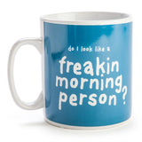 Giant ceramic mug with humorous text, holds 900ml, perfect for coffee lovers needing their morning fix.