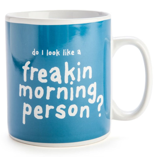 Giant ceramic coffee mug with 900ml capacity and humorous "Do I look like a freakin’ morning person?" text.