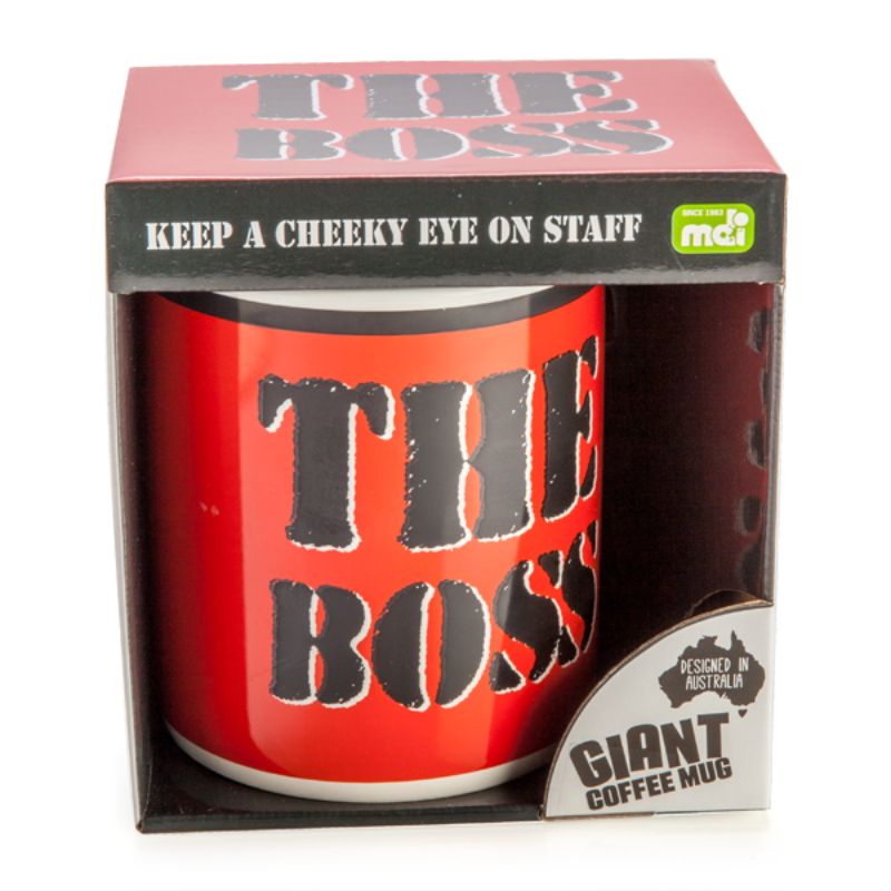 Ceramic Boss Giant Mug (12.5cm) with eye design, holds 900ml, ideal for coffee, tea, or soup lovers.