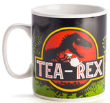 Playful T-Rex giant mug holding 900ml, perfect for dino fans who love tea or coffee, measuring 11x11x12.5 cm.