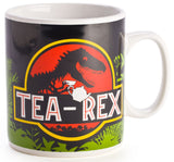 Giant ceramic mug featuring a playful T-Rex design, holds 900ml, perfect for tea and coffee lovers.