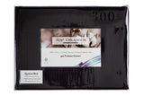 Super King Sheet Set in black, 300TC, 100% cotton with a 50cm drop, includes flat, fitted sheet, and 2 pillowcases for luxury sleep.