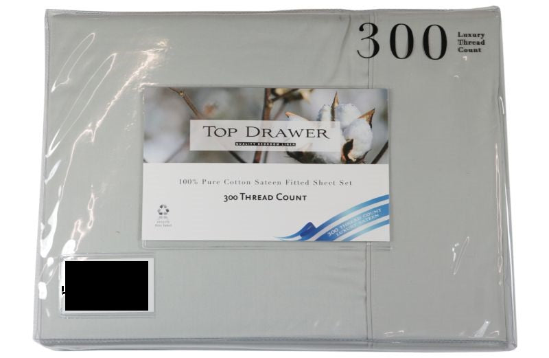 Elegant silver QUEEN sheet set with 300TC cotton, includes flat sheet, fitted sheet, and two pillowcases for ultimate comfort.