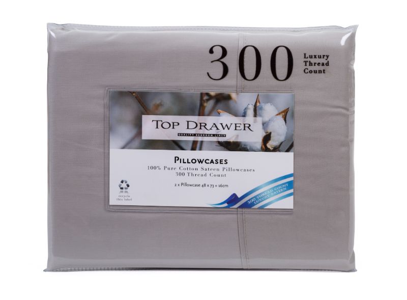 Standard Pillowcase 2 Pack 100% Cotton Sateen Natural - 300TC