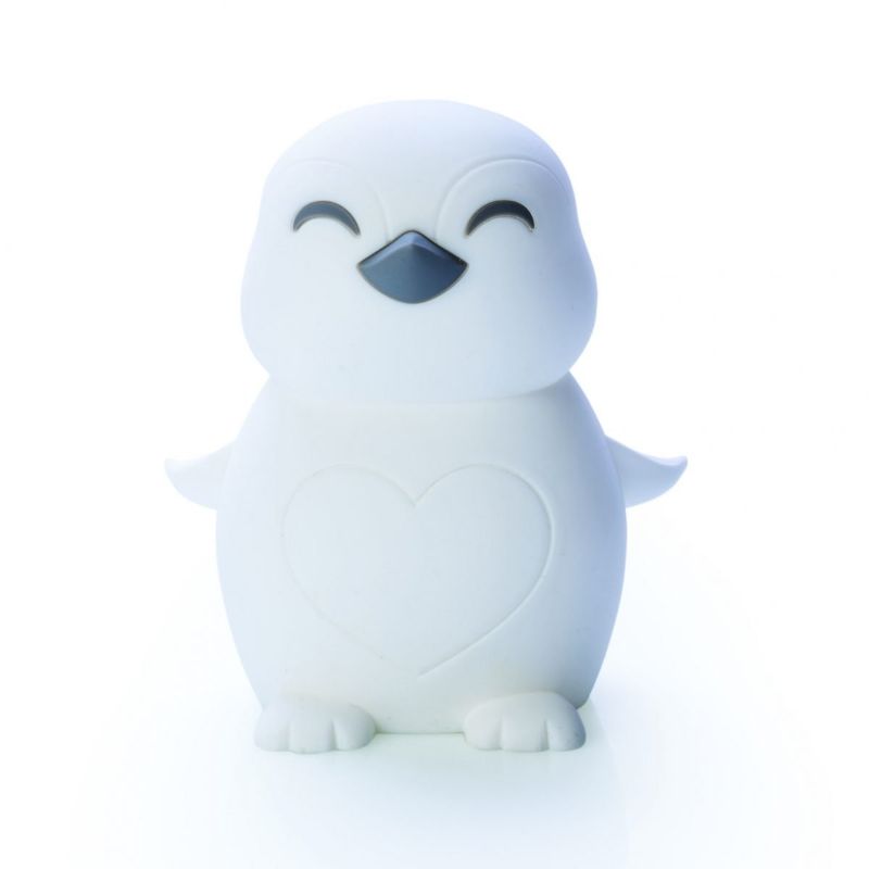 Cute penguin night light with 6 brightness levels, soft silicone casing, and rechargeable battery for safe bedtime use.