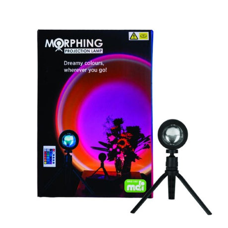 Morphing Projection Lamp casting vibrant colors, enhancing any space with 16 hues and 4 light modes for a dreamy atmosphere.