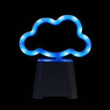 Cloud-shaped neon light speaker in blue, offering HD sound via Bluetooth, portable with a rechargeable battery.