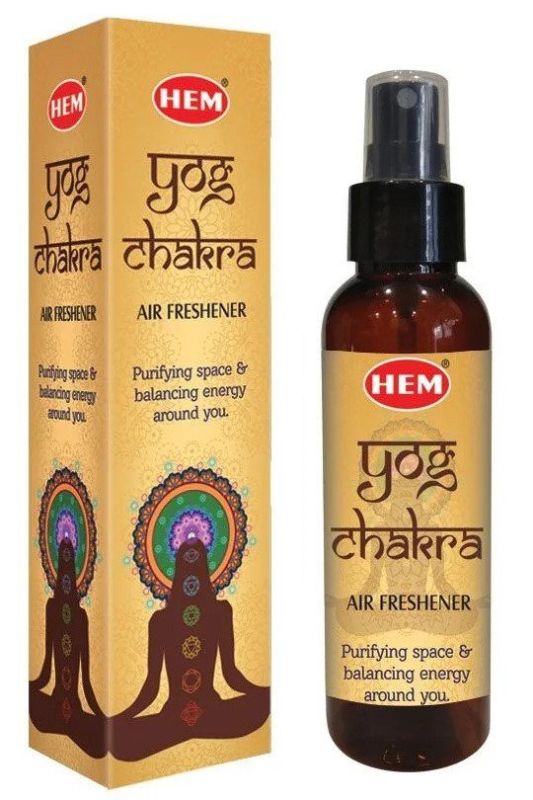 HEM Yog Chakra Room Spray (100ml) bottle, designed to purify air and promote positive energy in any space.