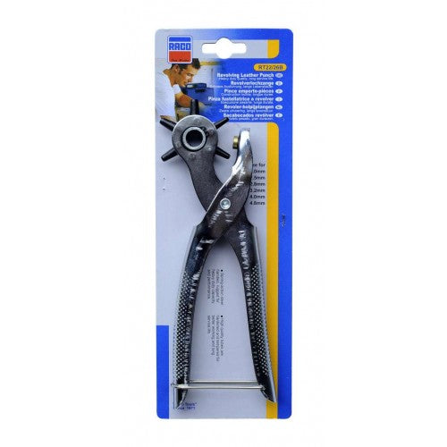 Raco Rt22/26b Revolv Leather Punch for precise hole-making in leather, featuring adjustable sizes and ergonomic design for comfort.