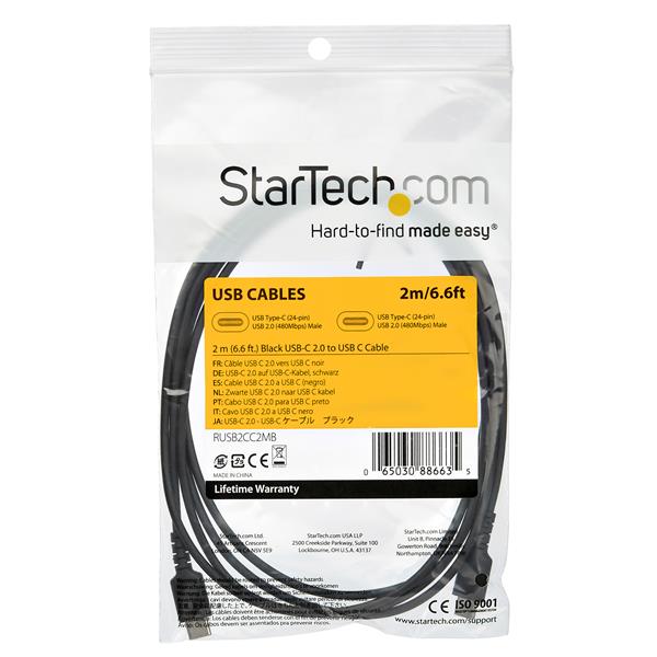 2m USB C Charging Cable - Durable Aramid Fiber M/M 60W Black