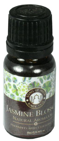 10ml bottle of Grade A Jasmine Blossom aromatherapy oil, perfect for relaxation and soothing stress with its enchanting aroma.