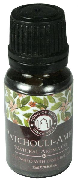 10ml bottle of Grade A Patchouli Amber aromatherapy oil for stress relief and relaxation, perfect for diffusers.