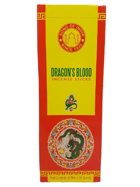 Hand-rolled Dragons Blood incense sticks in a box of 6 hexes, offering a rich aroma for meditation and relaxation.