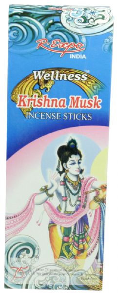 Wellness Incense Krishna Musk pack, featuring hand-rolled bamboo sticks for calming scent, perfect for meditation and relaxation.