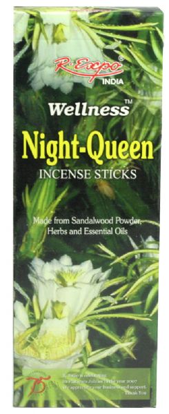 Wellness Incense Night Queen 2 pack featuring hand-rolled bamboo sticks infused with calming sandalwood and herbs for relaxation.