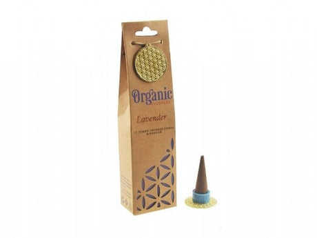 Six jumbo lavender incense cones with a ceramic burner for a calming and aromatic relaxation experience.