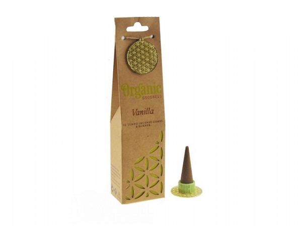 Six jumbo vanilla incense cones with a ceramic burner, promoting relaxation and a clean, inviting atmosphere.