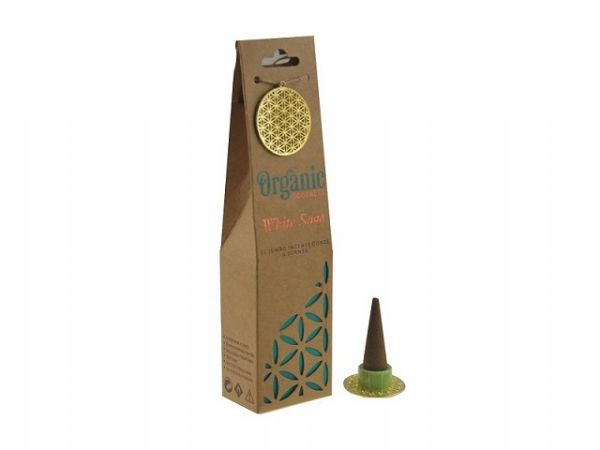 Jumbo white sage incense cones with a ceramic burner, perfect for cleansing spaces and enhancing relaxation.