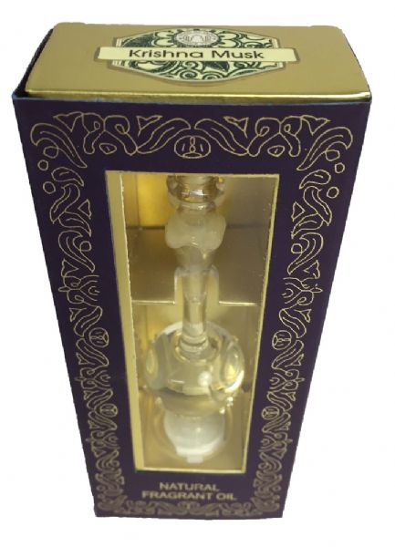 5ml Krishna Musk Perfume Oil in a hand-blown glass vial, offering a warm, enchanting scent for everyday elegance.