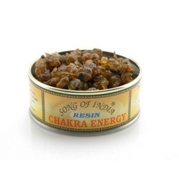 Chakra Energy 60g Natural Resin in tin jar for balancing chakras with soothing Frankincense aroma, perfect for meditation.