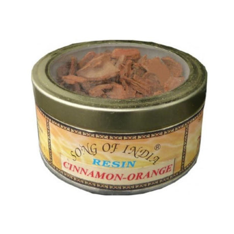 Cinnamon-Orange natural resin in a tin jar, enhancing spirituality and creating a calming atmosphere for incense enthusiasts.