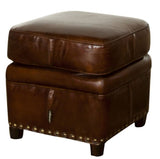 Vintage Cigar Footstool in leather, featuring brass nails, solid birch frame, 48cm size for comfort and style in any decor.