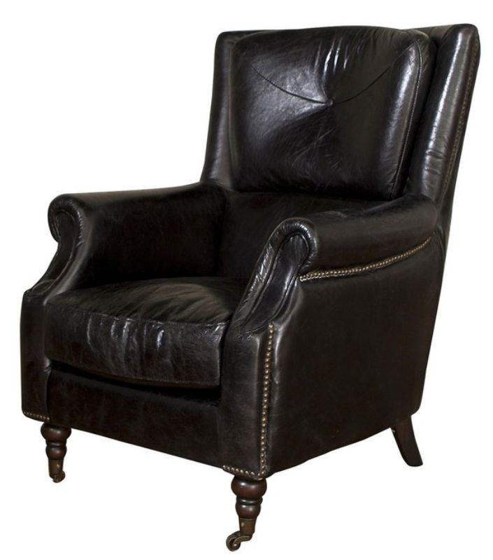 Luxurious Springfield Chair in Belon Black, crafted from premium leather with a sturdy birch frame and plush cushioning for ultimate comfort.