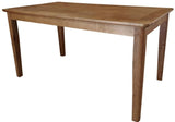 Antique brown birch bar-height dining table, seating six, showcasing warm wood tones and elegant grain patterns.