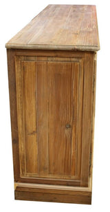 Stylish sideboard with chicken wire doors, made from 50-year-old pine, perfect for rustic home decor and ample storage.