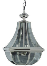 Art Deco-inspired glass pendant light with nickel plating, perfect for stylish entryways and living areas.