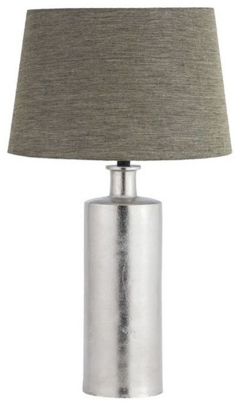 Contemporary table lamp with linen shade and nickel base, providing soft illumination for elegant home decor.