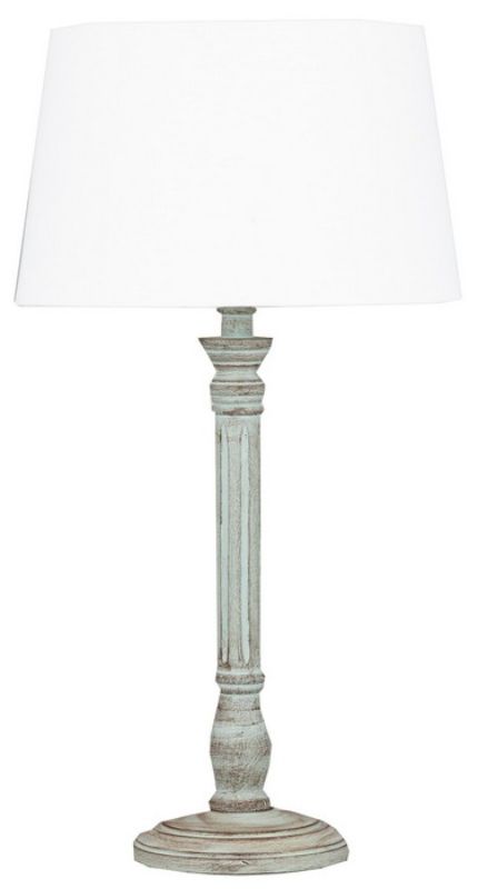 Stylish Lt Green Wash table lamp with antique base and white linen shade, perfect for soft ambient lighting in any room.