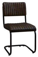 Elegant leather dining chair with mid-century modern design, foam-filled for comfort, featuring a sturdy metal frame.