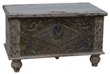 Wooden Boho trunk (74cm) crafted from antique timber, featuring a distressed look for vintage charm and stylish storage.