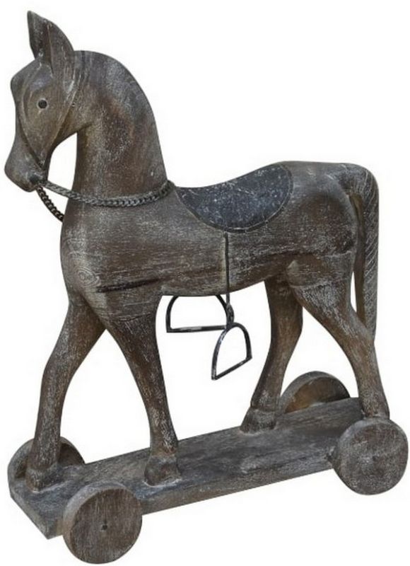 Wooden rolling horse ornament, 48cm, elegantly designed for home decor, perfect for tables and shelves, charming and whimsical.