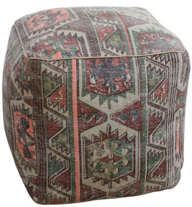 Aztec Ottoman in earthy tones, featuring canvas fabric and poly foam fill, perfect for accenting any living space.