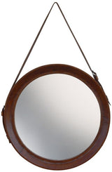 Elegant 60cm leather round mirror featuring an antique design, ideal for enhancing any wall with rustic charm.