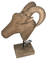 Handcrafted wooden Rams Head Ornament, 32cm, combining rustic elegance with contemporary design for striking home decor.