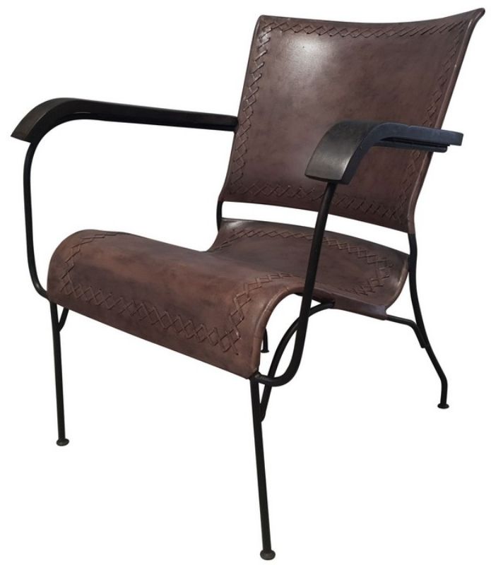 Stylish 73cm leather armchair with buffalo leather upholstery and metal frame, perfect for adding comfort and charm to any space.