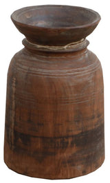 Handcrafted wooden vase (39cm) with antique finish, perfect for fresh flowers or minimalist decor, adding rustic charm to any space.