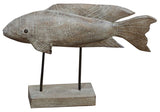 Intricately crafted 42cm wooden fish decorative piece, ideal for adding coastal charm to any contemporary home.