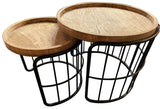 Rustic side table set of 2, featuring reclaimed timber tops and a sleek black metal base, perfect for any living space.